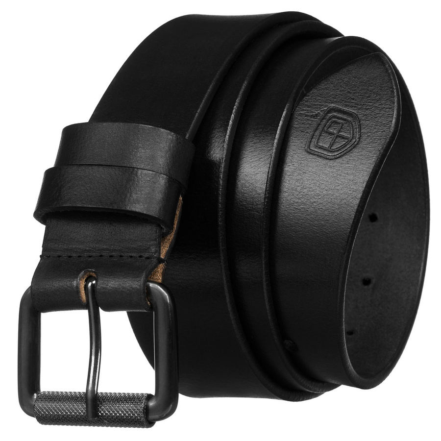 Zestaw prezentowy: skórzany, poziomy portfel męski w czarnym kolorze z systemem RFID i pasek ze skóry naturalnej - Peterson