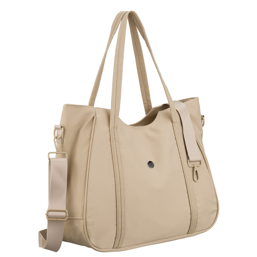 Shopperka damska z poliestru w jasnobeżowym kolorze zamykana suwakiem - Peterson