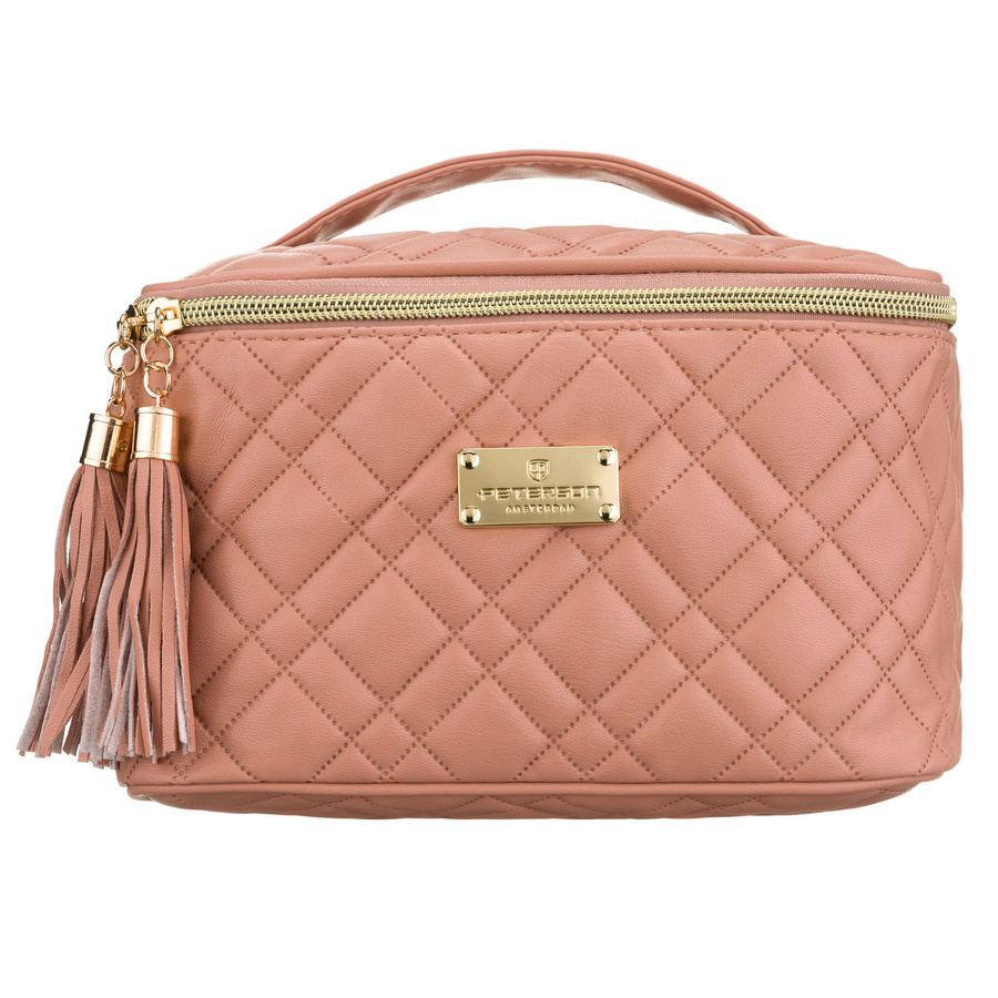 Różowa, pikowana kosmetyczka z tkaniny syntetycznej zamykana suwakiem - Peterson