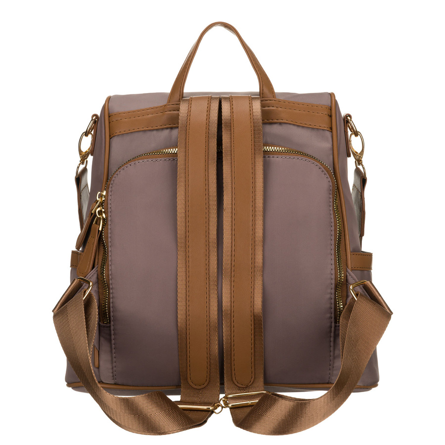 Miejski plecak damski z nylonu i skóry ekologicznej w beżowym kolorze - Peterson