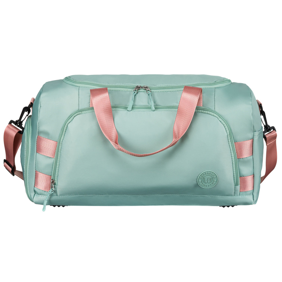 Zielono-różowa torba weekendowo-podróżna z uchwytem na walizkę i kieszenią zewnętrzną - Peterson