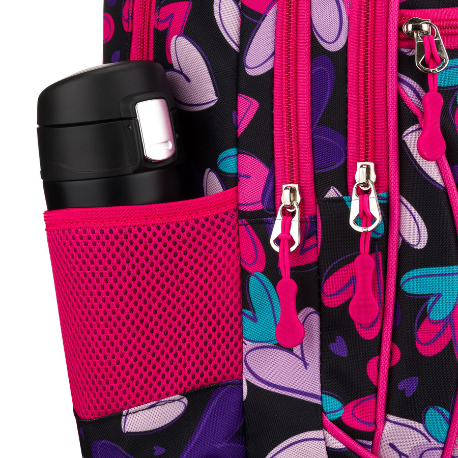 Młodzieżowy plecak szkolny z poliestru we wzór w serduszka - Peterson