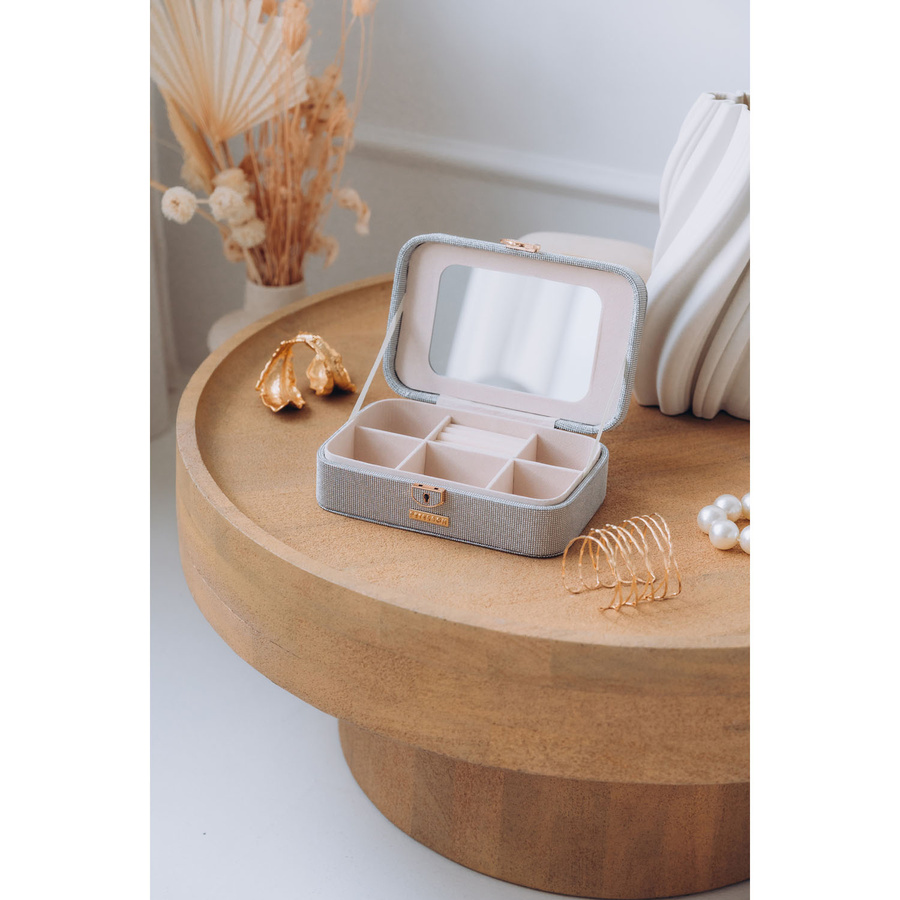 Szara, elegancka szkatułka na biżuterię zamykana kluczykiem - Peterson