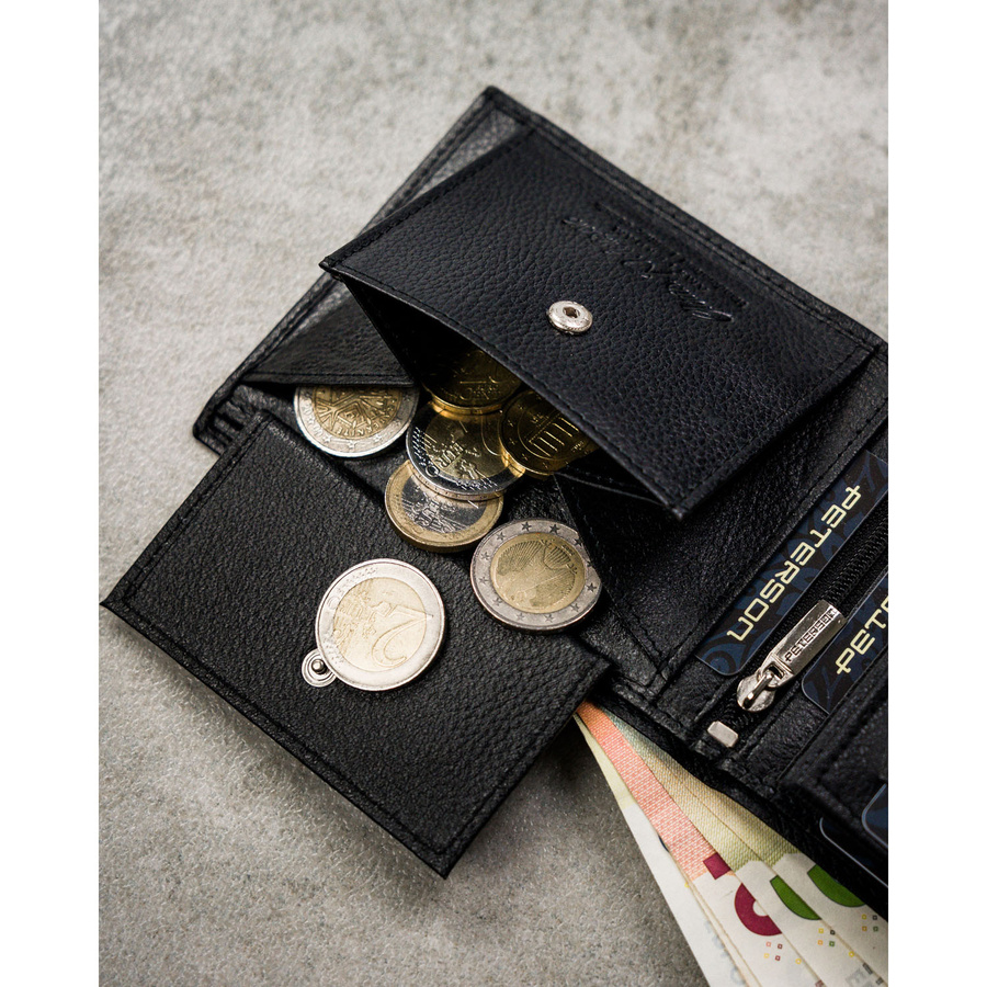 Klasyczny, czarny portfel męski ze skóry naturalnej - Peterson