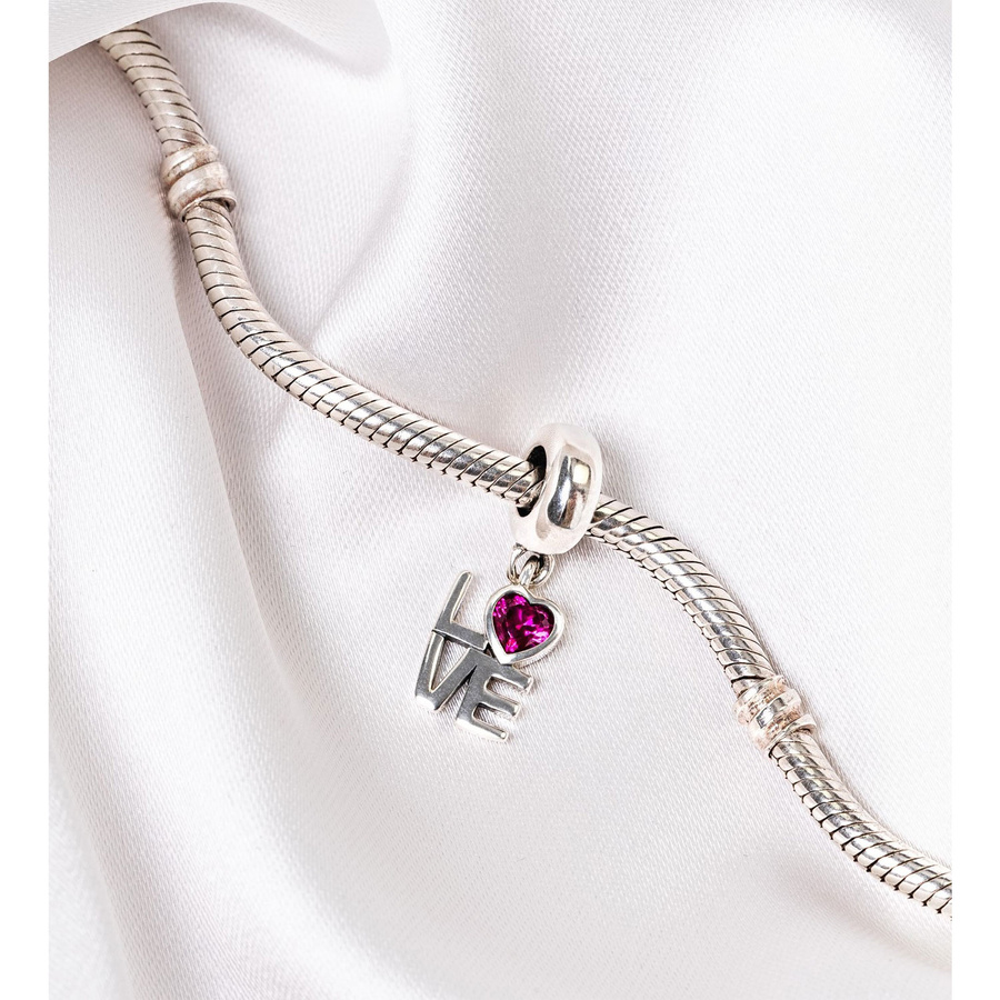 Srebrny charms love cyrkonia do modułowej bransoletki - Peterson