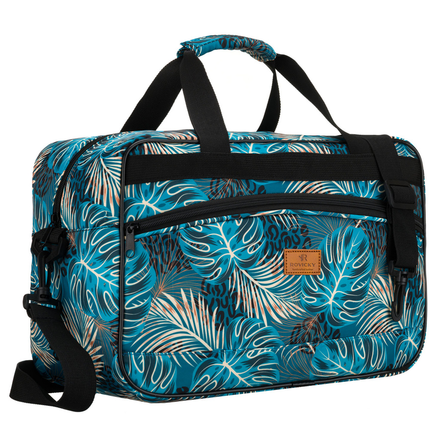 Torba podróżna pokryta roślinnym wzorem wyposażona w dopinany pasek - Rovicky