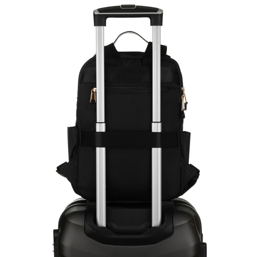 Czarny, nylonowy plecak damski z uchwytem do mocowania na walizce - Peterson