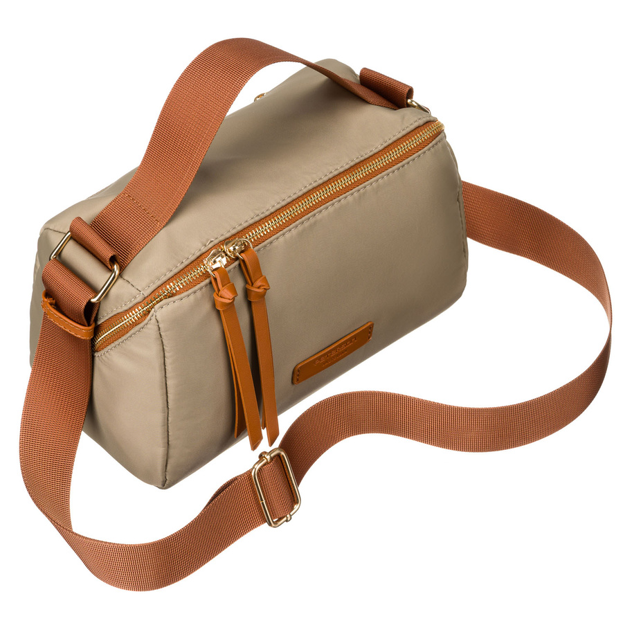Miejska listonoszka z paskiem wykonana z nylonu i skóry ekologicznej w kolorach khaki i brązowym - Peterson