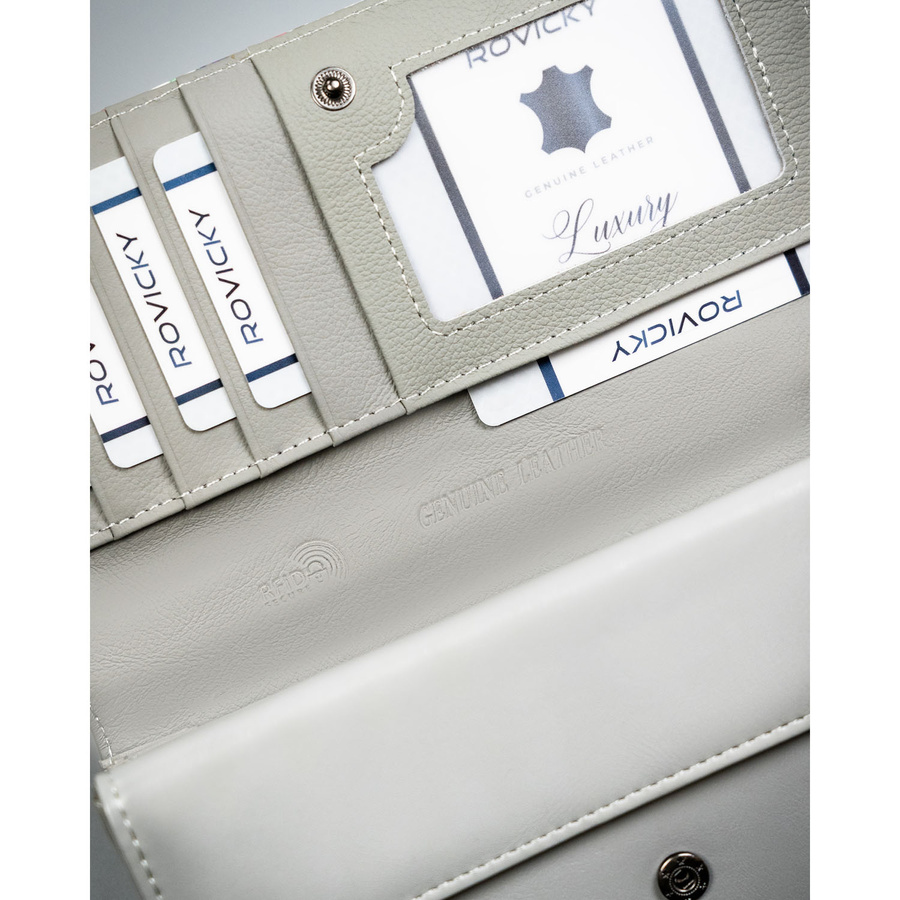 Skórzany, wielokolorowy portfel damski w kwiaty, wyposażony w system RFID - 4U Cavaldi