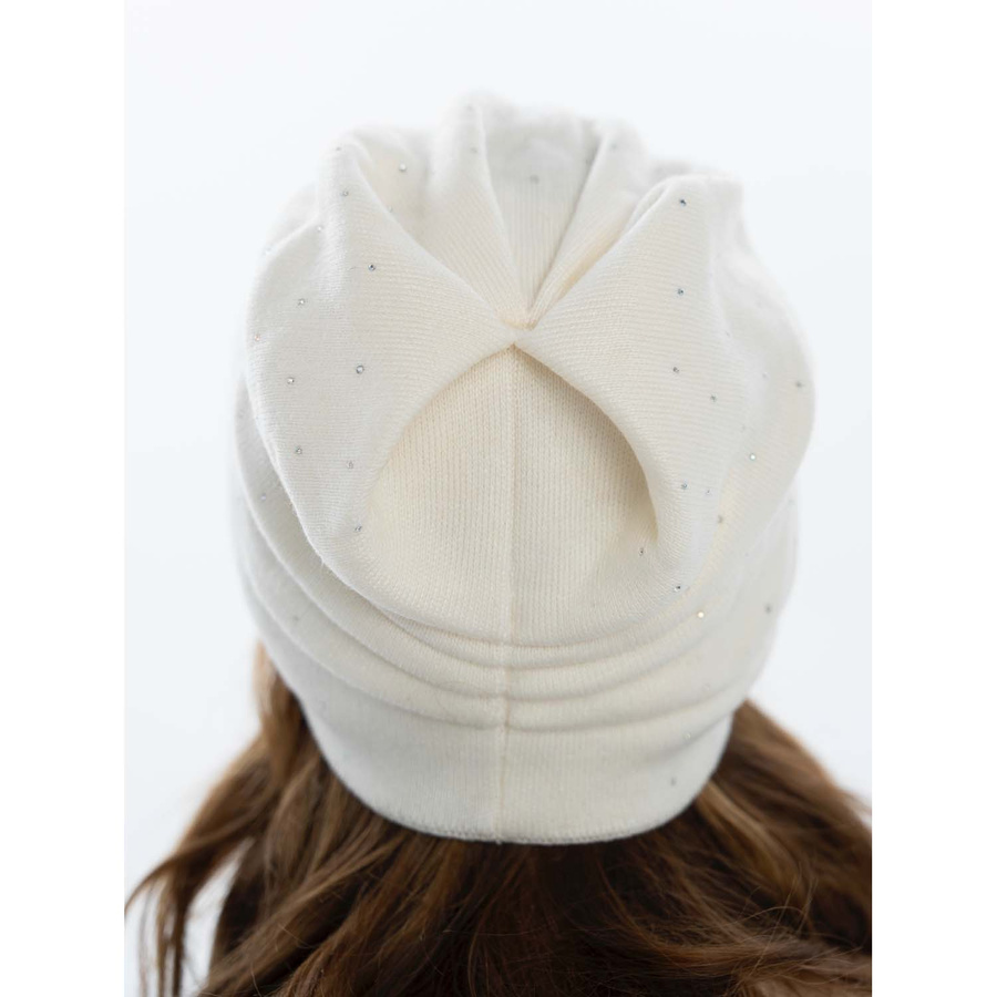 Biała czapka damska z kryształkami na zimę - Peterson