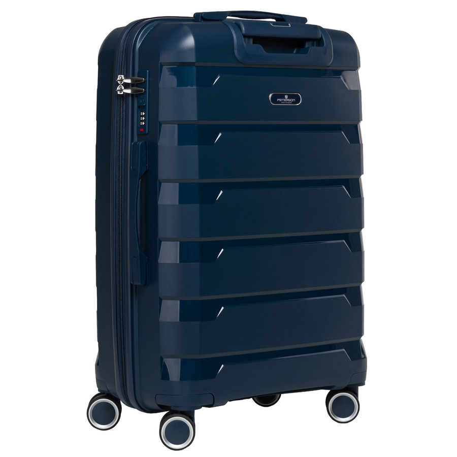 Granatowa, mała walizka kabinowa z polipropylenu - Peterson