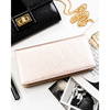 Beżowy portfel damski ze skóry ekologicznej zamykany na zatrzask i suwak - Peterson