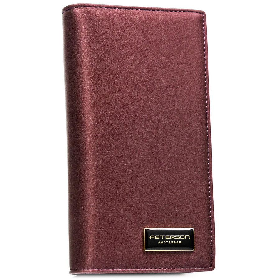 Portfel damski ze skóry naturalnej i ekologicznej w fioletowym kolorze zamykany na magnes i suwak - Peterson