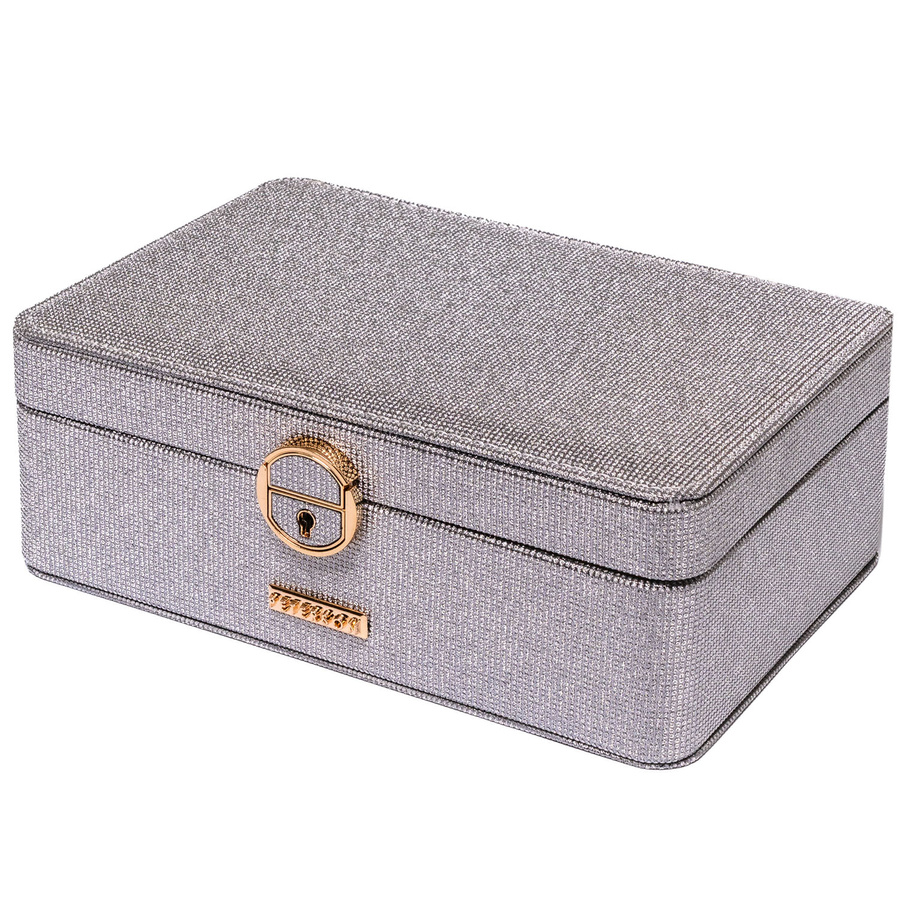 Szara, elegancka szkatułka zamykana na zatrzask i kluczykiem - Peterson