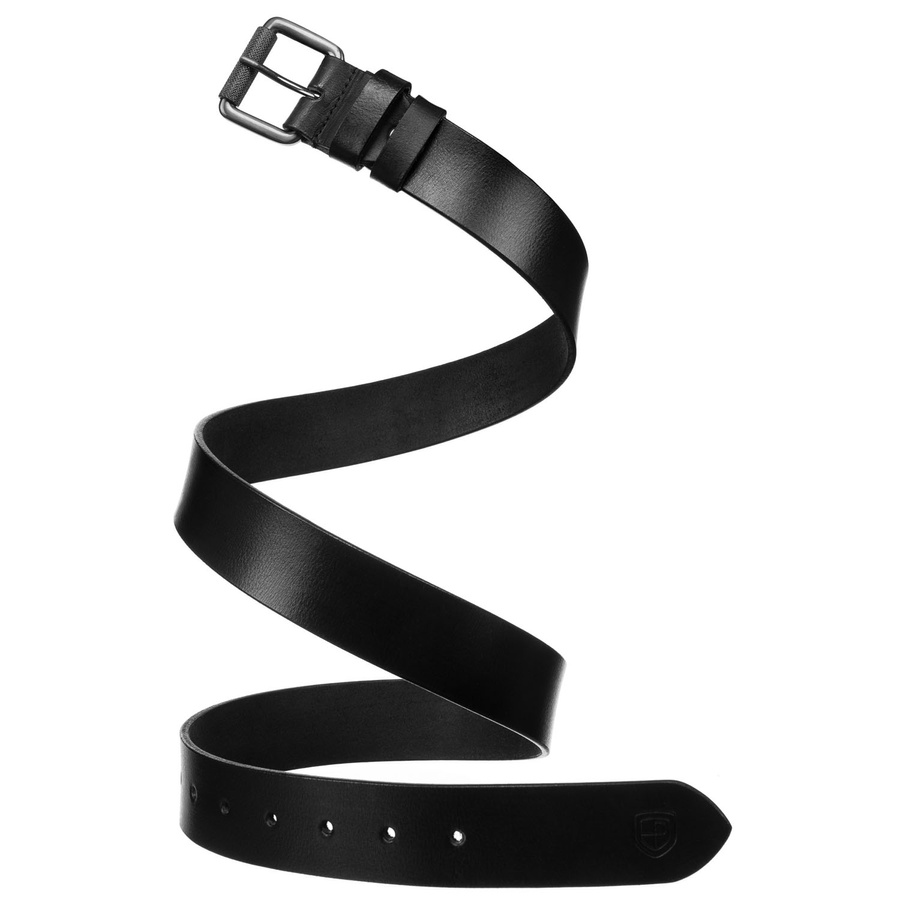 Czarny, skórzany pasek męski z tradycyjną klamrą - Peterson