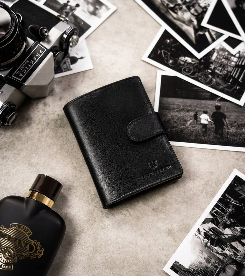 Zestaw prezentowy: pionowy, skórzany portfel męski i brelok - Peterson