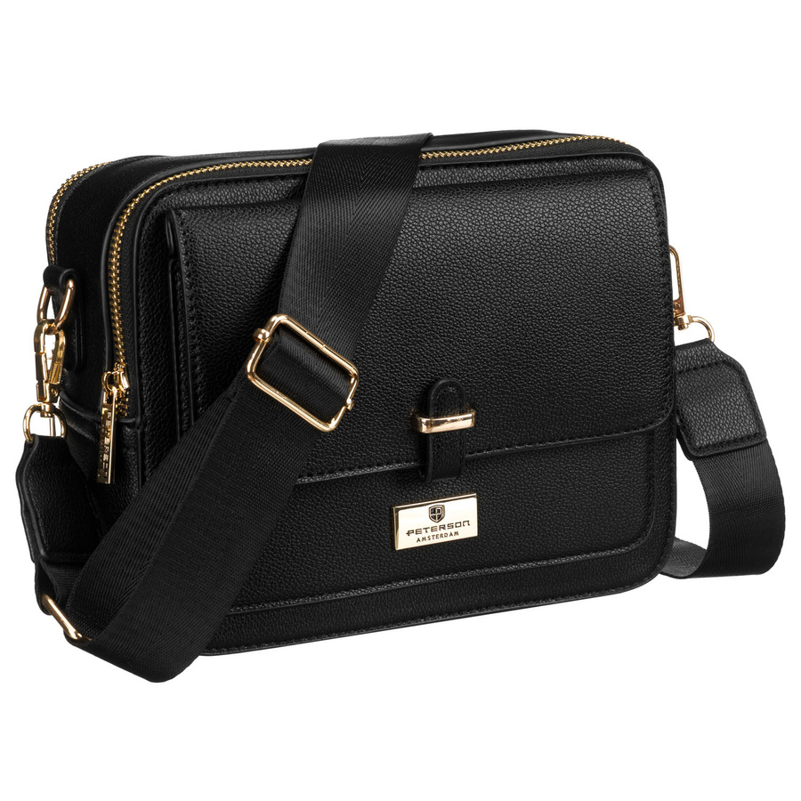 Czarna, miejska torba damska ze skóry ekologicznej z dwoma paskami w zestawie - Peterson