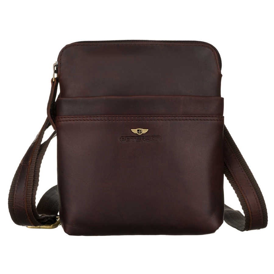 Skórzana torebka na ramię z kieszonką na suwak - Peterson