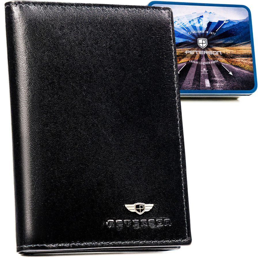 Skórzane, duże etui w czarnym kolorze przeznaczone na dokumenty i karty - Peterson