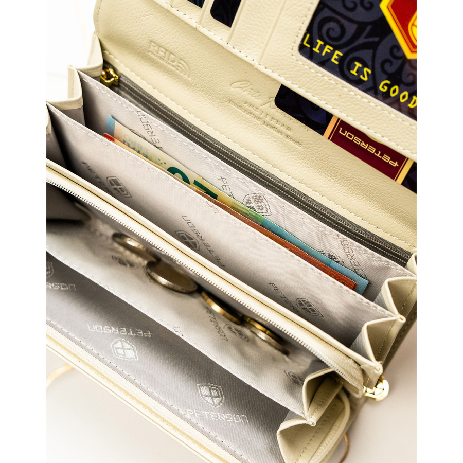 Duży portfel damski w kwiaty wykonany ze skóry naturalnej i ekologicznej, zamykany zatrzaskiem - Peterson