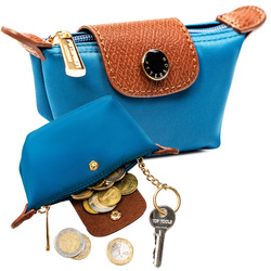 Etui na klucze wykonane z poliestru i skóry ekologicznej w turkusowym kolorze - Peterson