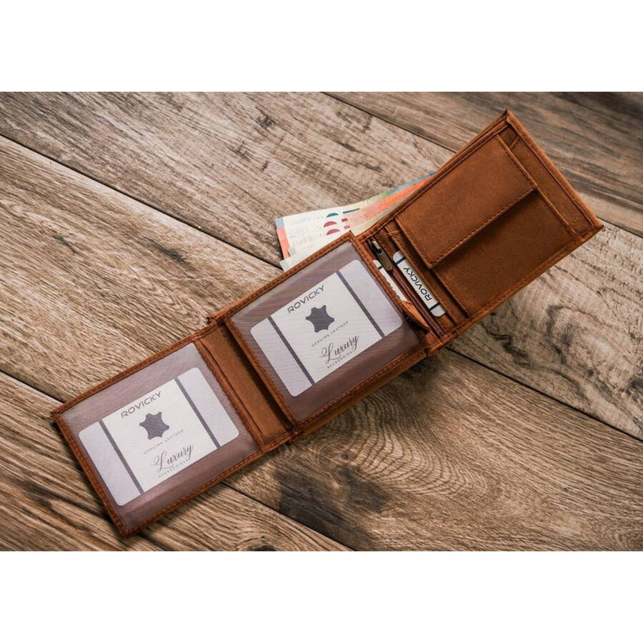 Portfel męski z nubukowej skóry naturalnej w brązowym kolorze z tłoczeniem przedstawiającym głowę psa - Always Wild