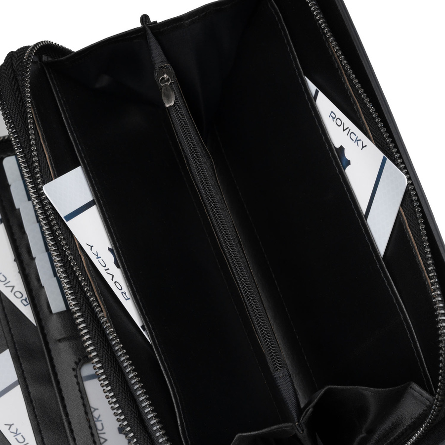 Saszetka męska ze skóry ekologicznej w czarnym kolorze, dwukomorowa - Rovicky