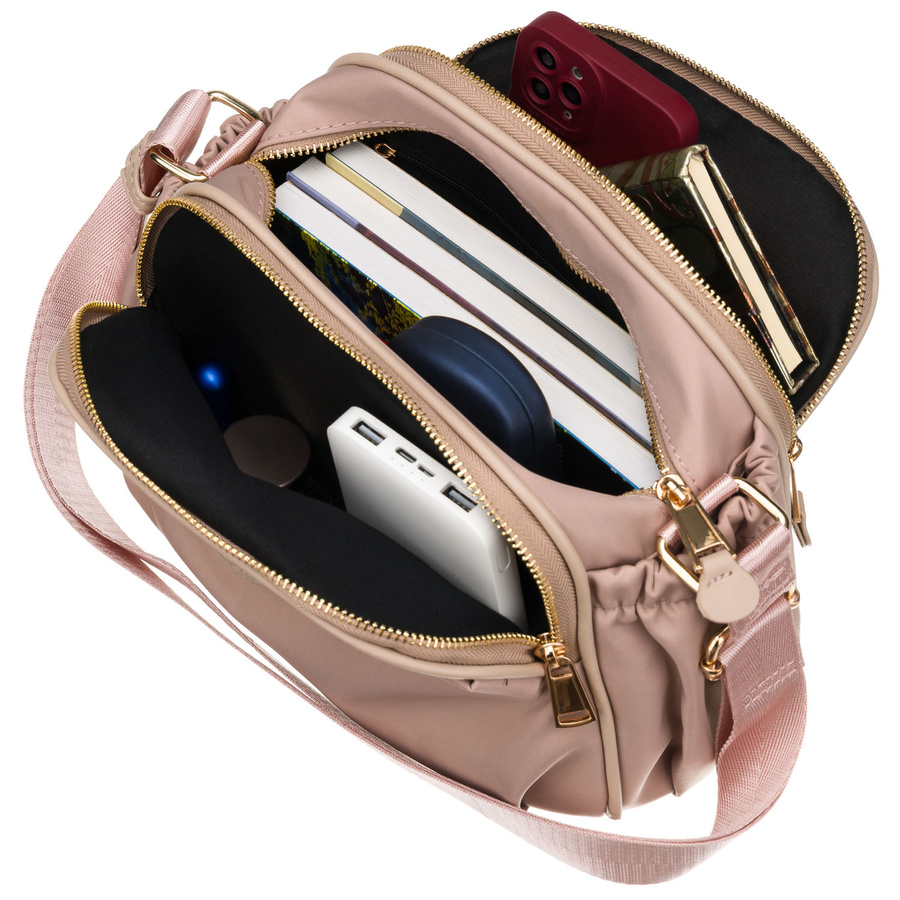 Różowa, nylonowa listonoszka damska zamykana suwakiem i klipsem magnetycznym - Peterson