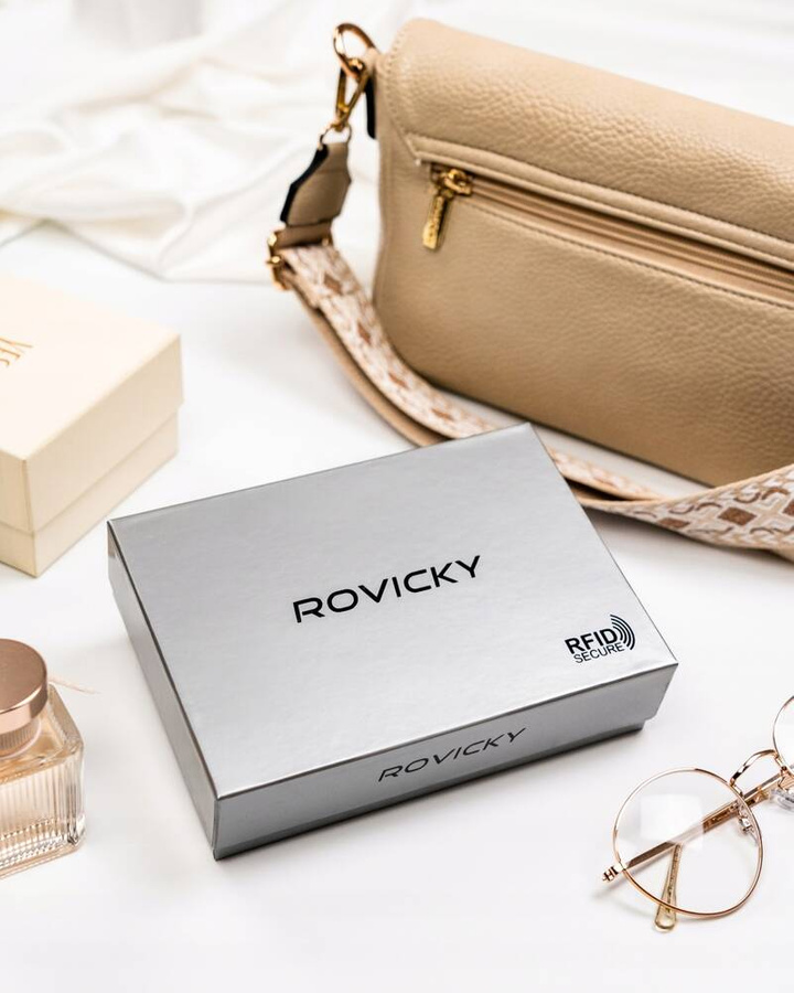 Duży, skórzany portfel damski na zatrzask - Rovicky