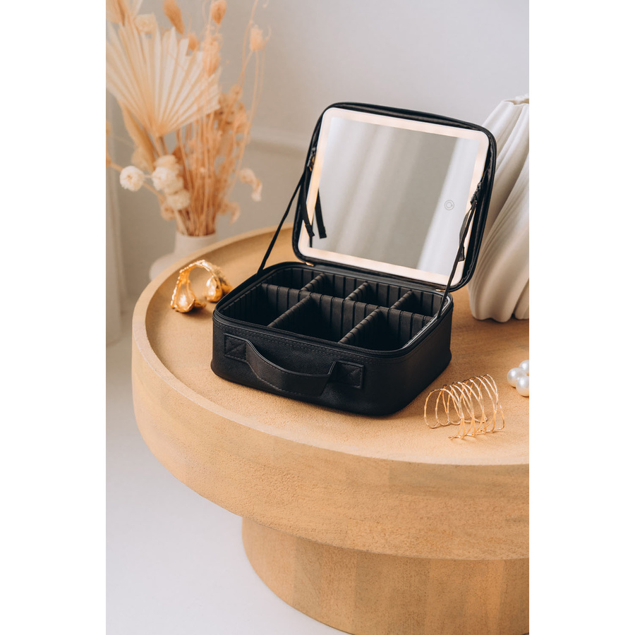 Czarna szkatułka na biżuterię wykonana ze skóry ekologicznej, zamykana suwakiem - Peterson