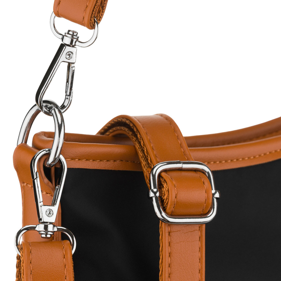 Czarna torebka damska z poliestru i skóry ekologicznej, jednokomorowa - Peterson