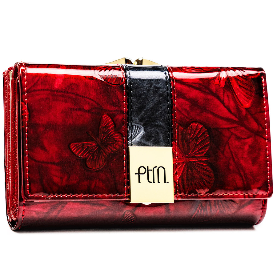 Portfel damski ze skóry naturalnej w czerwonym kolorze, zamykany biglem i zatrzaskiem - Peterson
