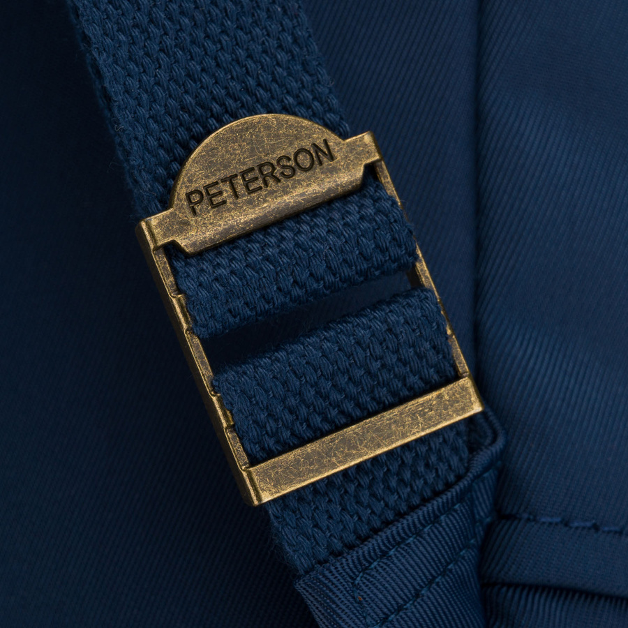 Granatowo-brązowy plecak damski z poliestru i skóry ekologicznej, zamykany suwakiem - Peterson