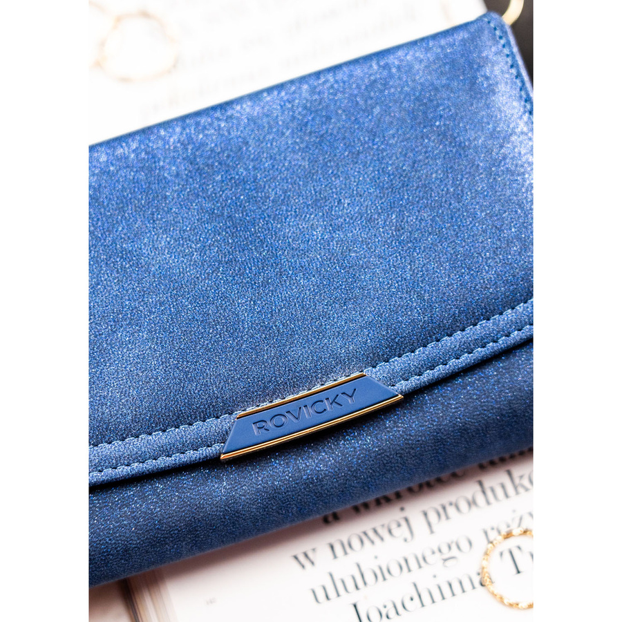 Średni portfel damski ze skóry ekologicznej w granatowym kolorze - Rovicky