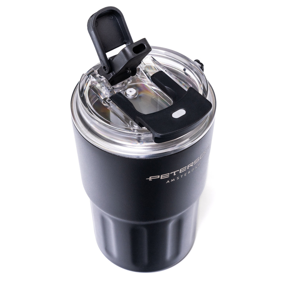 Czarny kubek termiczny ze stali nierdzewnej z podwójnymi ściankami - Peterson