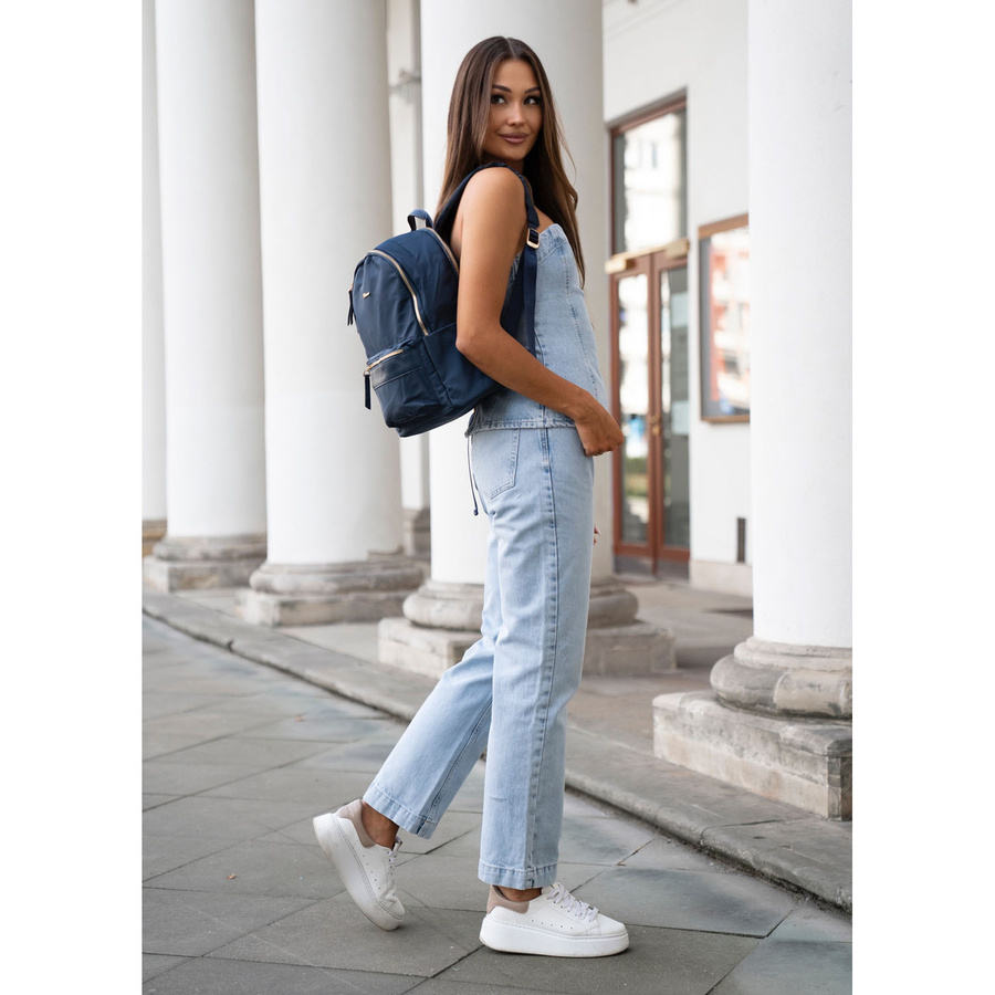 Dwukomorowy, granatowy plecak damski z poliestru - Peterson