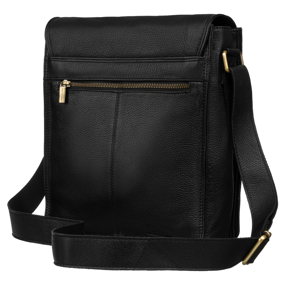 Duża torba męska ze skóry naturalnej w czarnym kolorze z klapką - Peterson