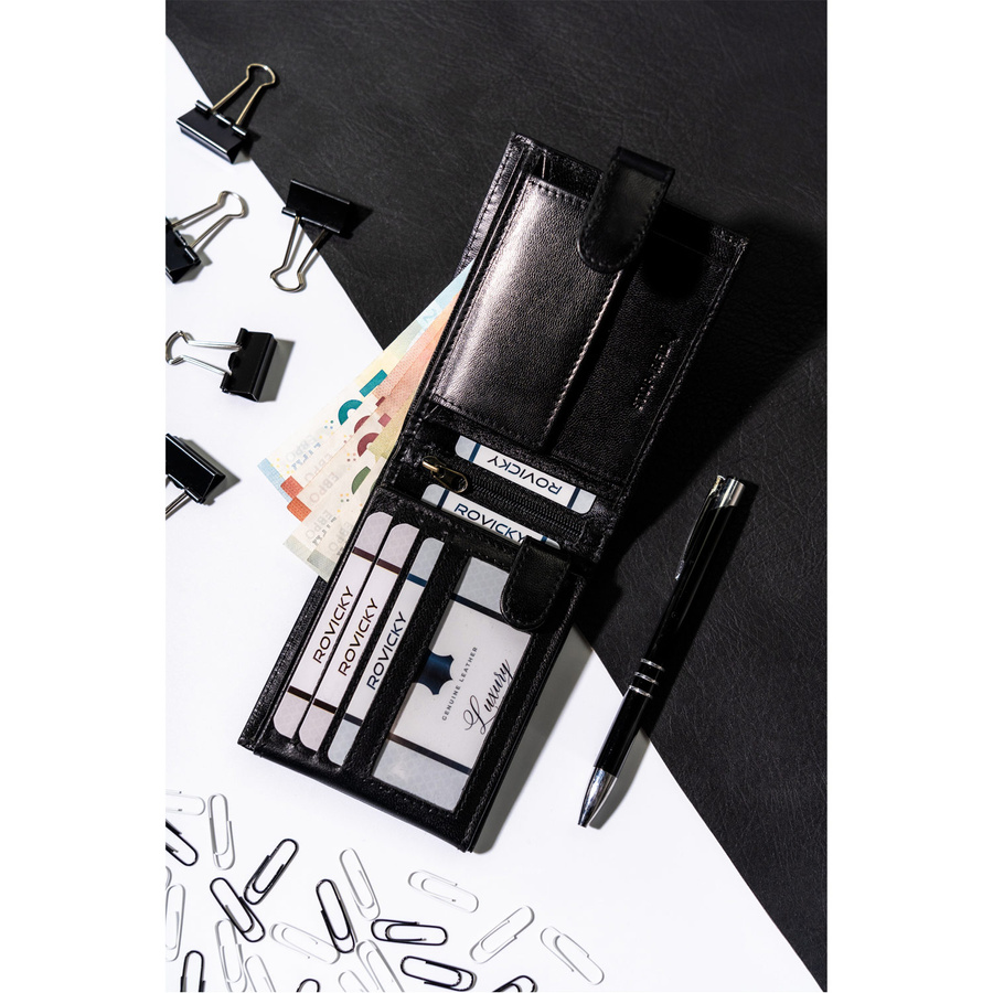 Klasyczny męski portfel na zatrzask z technologią RFID - Rovicky