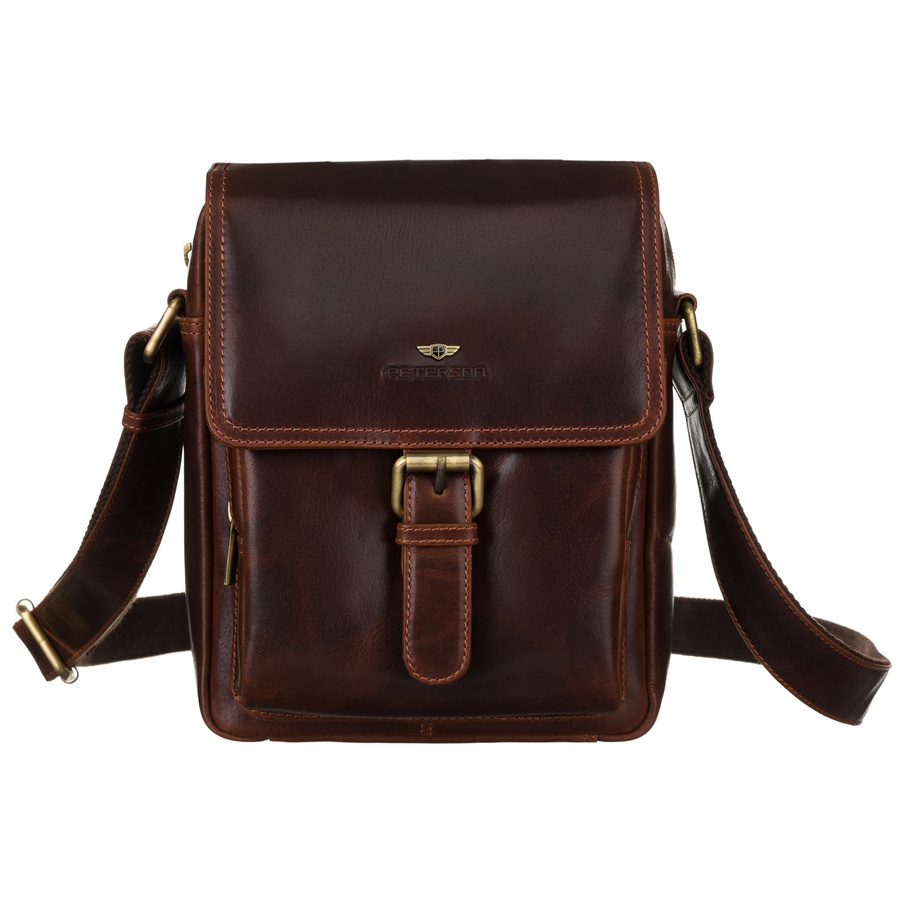 Skórzana torba męska w brązowym kolorze z klapką - Peterson