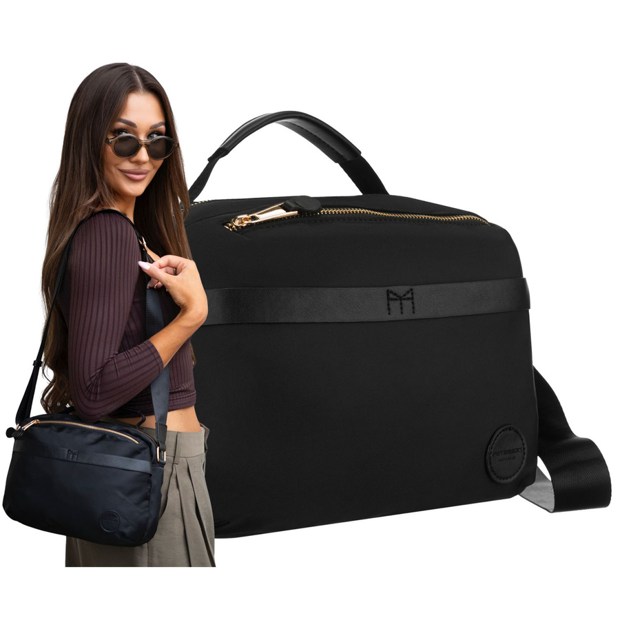 Czarna listonoszka damska z nylonu, jednokomorowa i zamykana suwakiem - Peterson