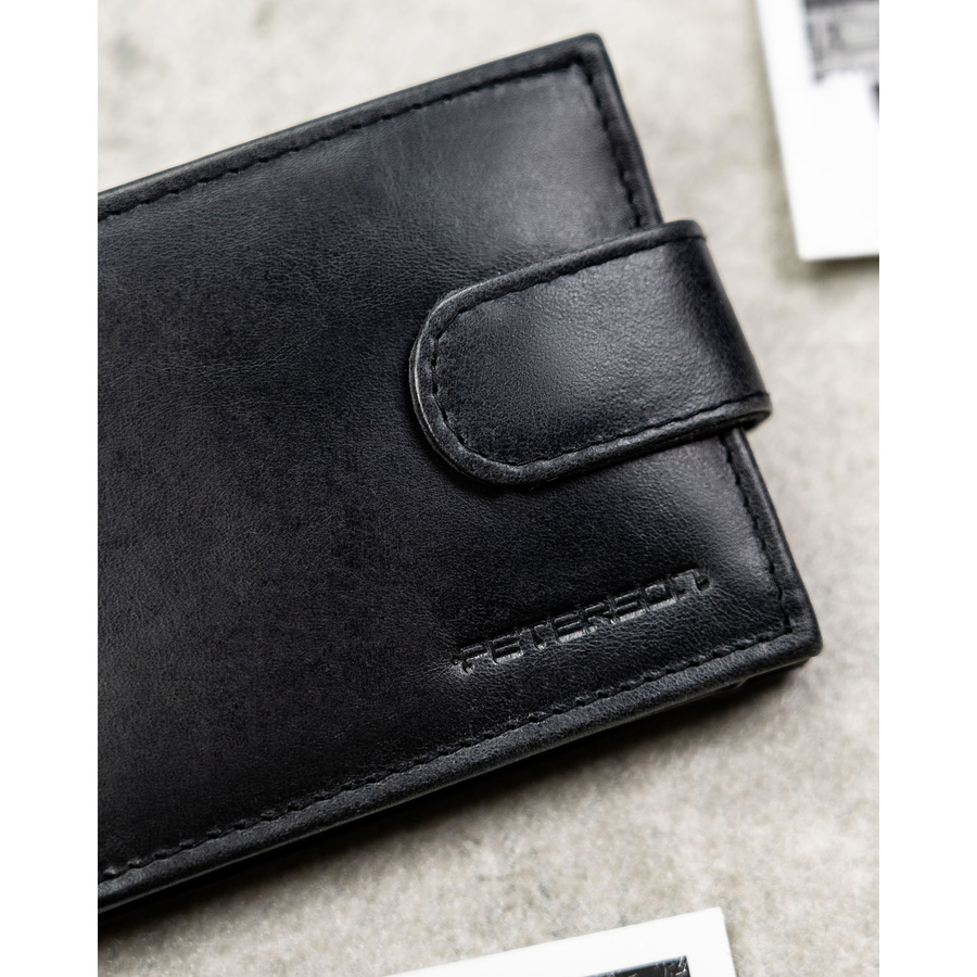 Skórzany, czarny portfel męski zamykany na zatrzask - Peterson