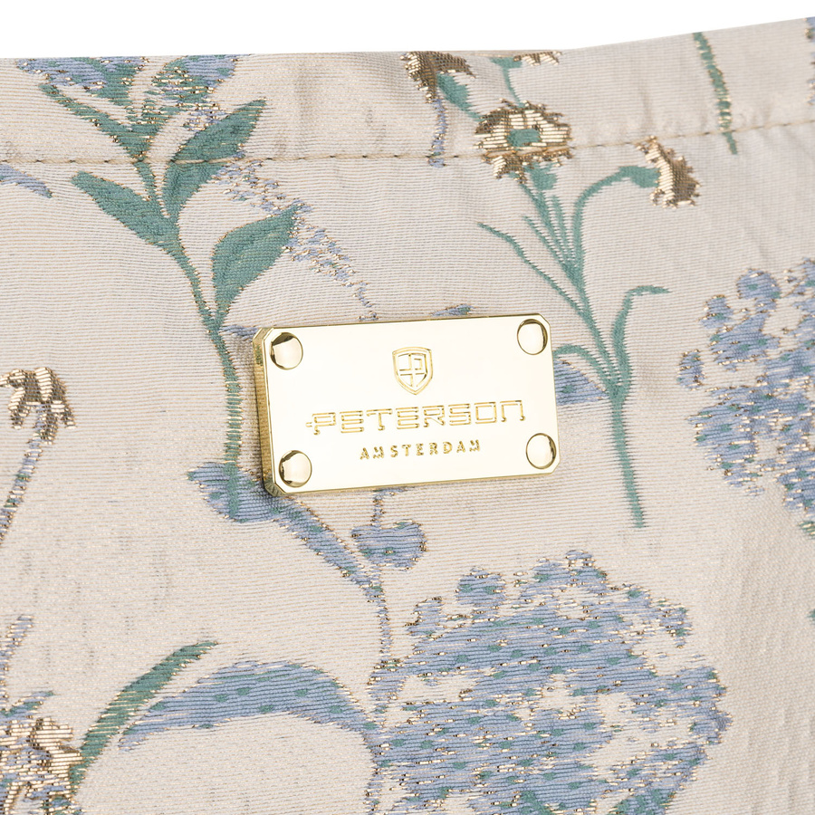 Kosmetyczka z materiału syntetycznego w błękitno-beżowym kolorze zdobiona kwiatami - Peterson