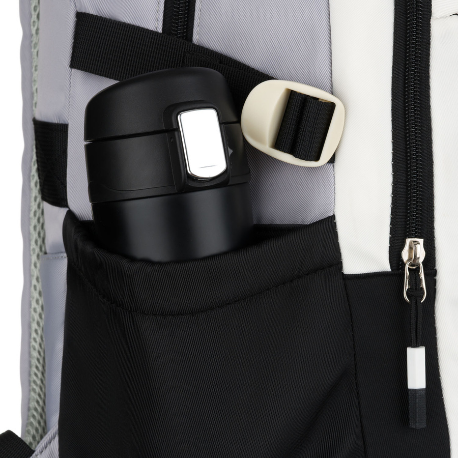 Białoczarny plecak szkolny z poliestru z poręczną dodatkową saszetką - Peterson