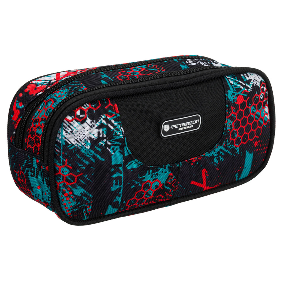 Wzorzysty piórnik szkolny z poliestru zapinany suwakami - Peterson