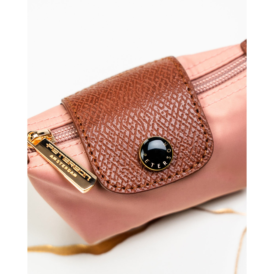 Różowe etui na klucze z poliestru i skóry ekologicznej zamykane zatrzaskiem i suwakiem - Peterson