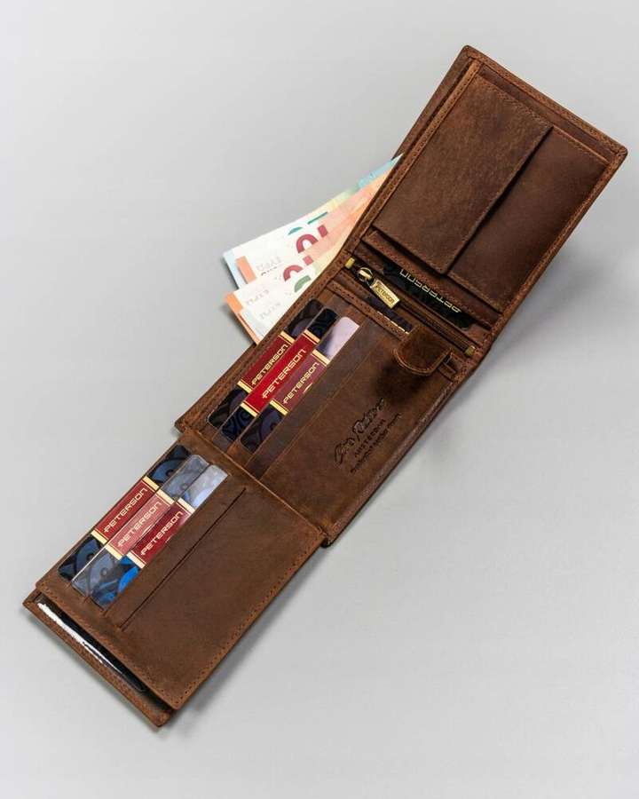 Duży, skórzany portfel męski z ozdobnym tłoczeniem - Peterson