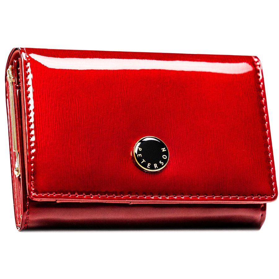 Skórzany lakierowany portfel damski na zatrzask w czerwonym kolorze - Peterson