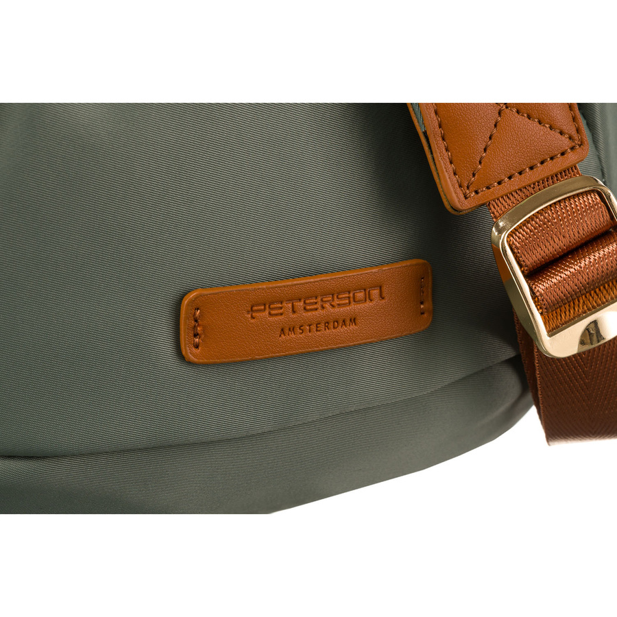 Nerka damska z nylonu i skóry ekologicznej w zielono-brązowym kolorze zawieszona na regulowanym pasku - Peterson