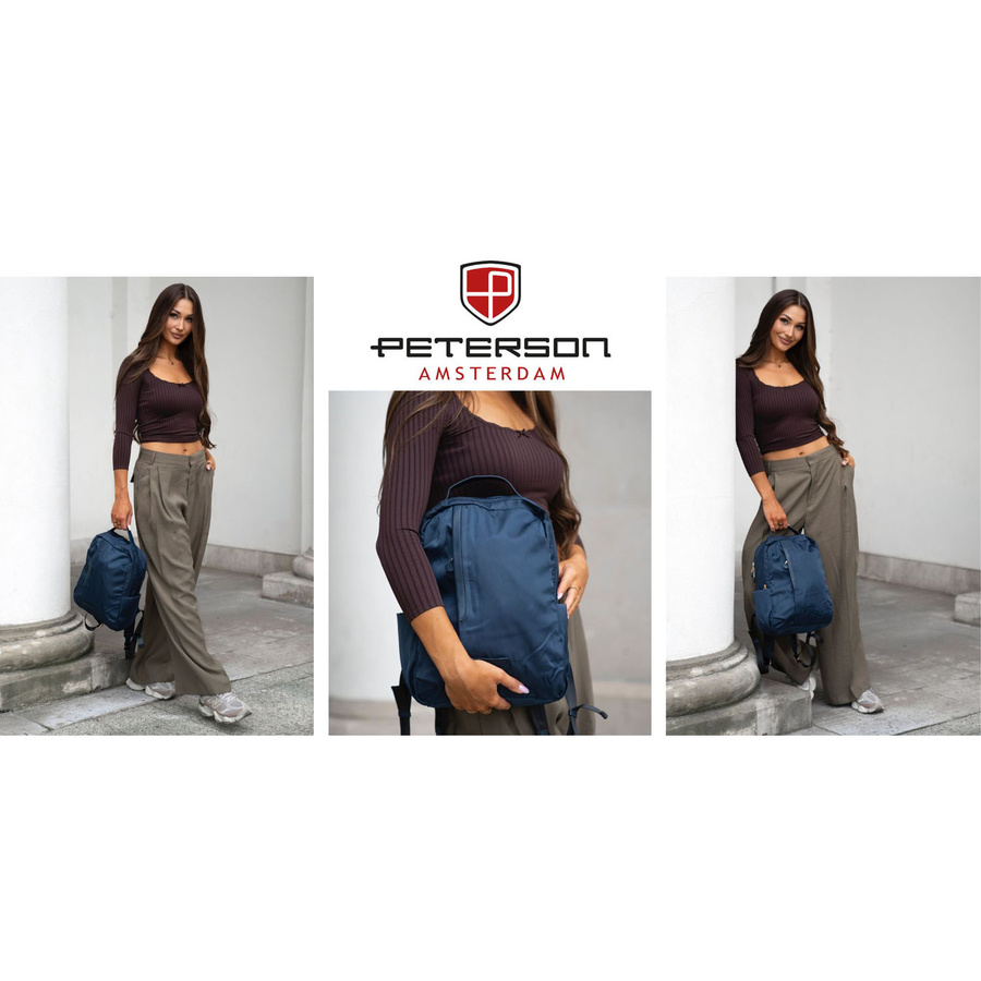 Nylonowy plecak damski w granatowym kolorze z uchwytem do mocowania na walizce - Peterson