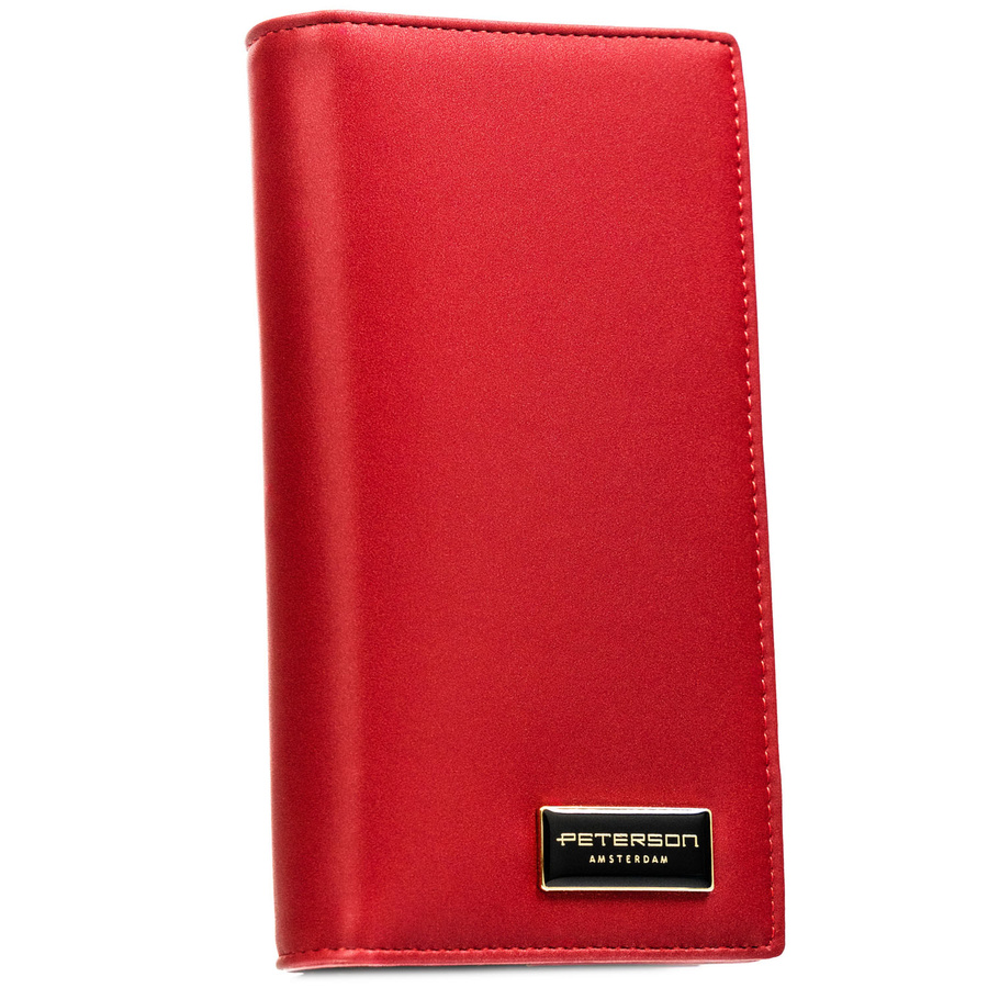 Czerwony portfel damski wykonany ze skóry naturalnej i ekologicznej zamykany na magnes i suwak - Peterson